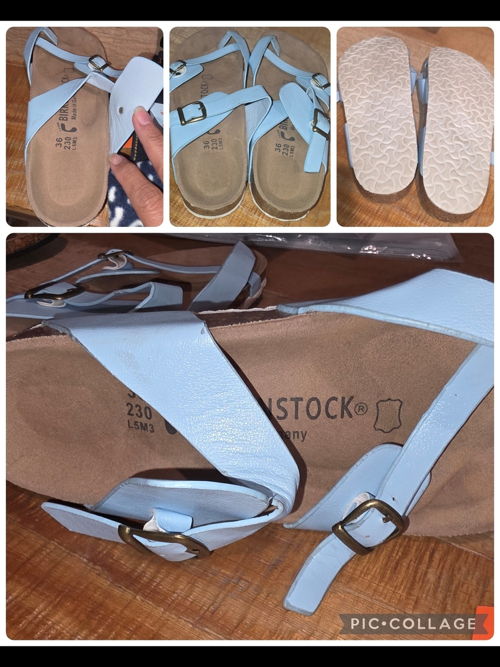 Birkenstock Pale Blue Leather Strappy Sandals with Buckles